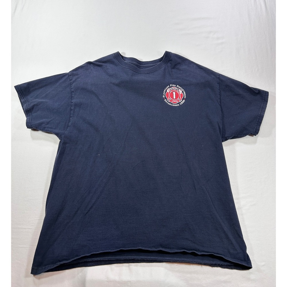 Hanes Flagstaff Fire Dept Station 1 Mad House on Malpais Navy T-Shirt XL Cut Hem
